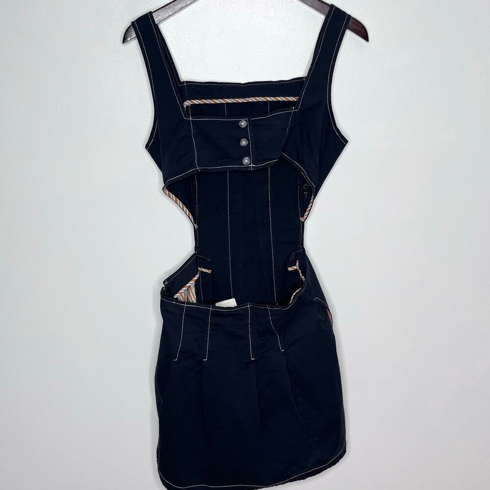 Maeve Anthropologie Contrast Stitched Mini Dress Black Cutout Fit Flare US 10 - Picture 8 of 8